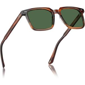 imageCARFIA Retro Cool Acetate Sunglasses for Men Polarized UV Protection Trendy Square Male Sunnies Outdoor Driving Eyewears1 Brown Striped Frame Green Lens
