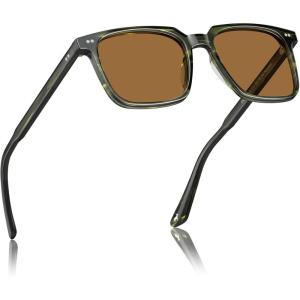 imageCARFIA Retro Cool Acetate Sunglasses for Men Polarized UV Protection Trendy Square Male Sunnies Outdoor Driving Eyewears3 Green Demi Frame Brown Lens