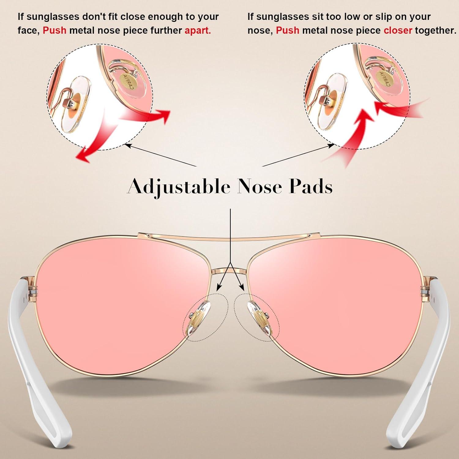 imageCARFIA Lightweight Retro Pilot Sunglasses for Women Polarized UV Protection Trendy Outdoor Driving Lady Sunnies Metal Frame3 Gold Frame Rose Colored Lens