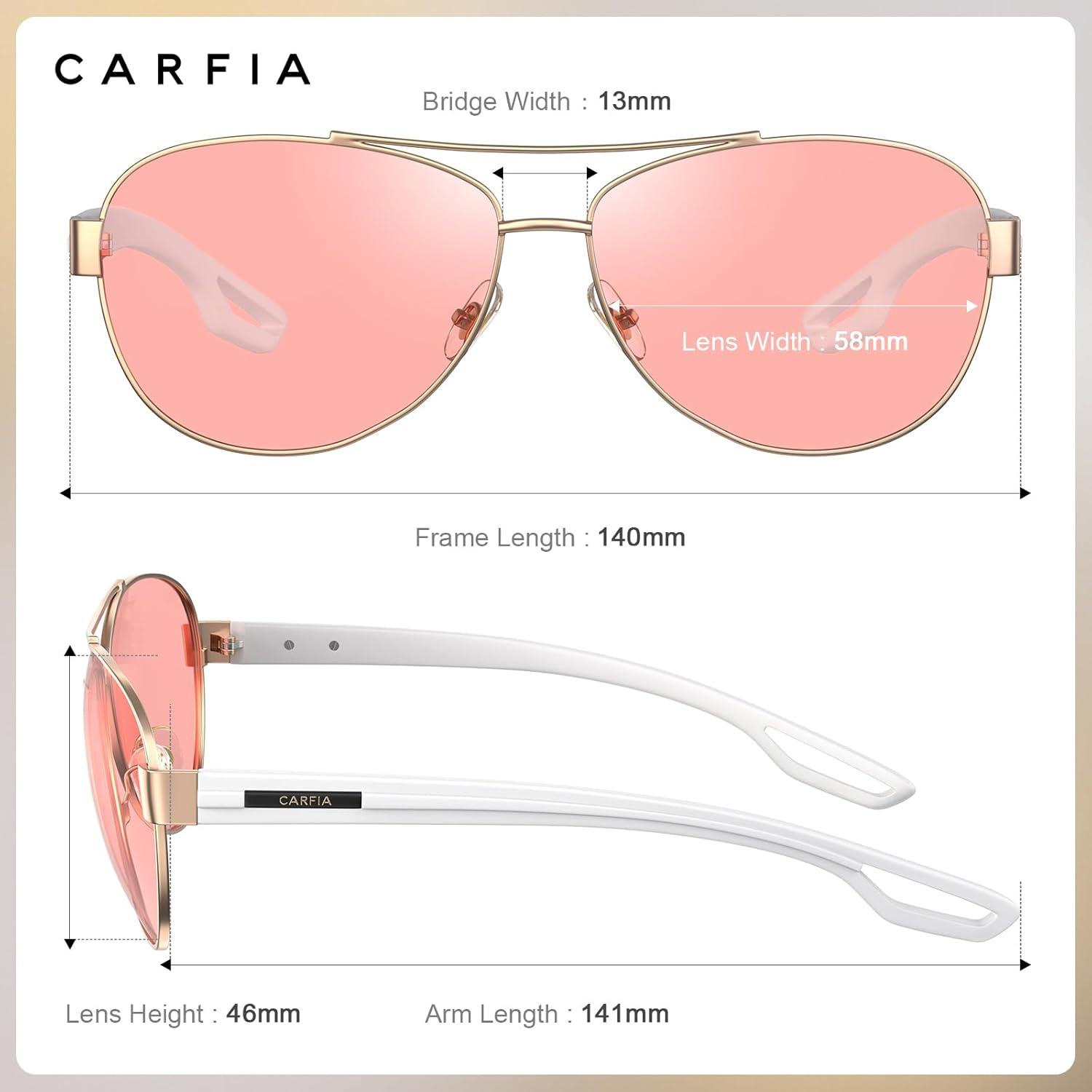 imageCARFIA Lightweight Retro Pilot Sunglasses for Women Polarized UV Protection Trendy Outdoor Driving Lady Sunnies Metal Frame3 Gold Frame Rose Colored Lens