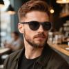 imageCARFIA Acetate Vintage Round Polarized Sunglasses for Men UV400 Lenses Handcrafted Frame1 Matte Black Frame  Grey Lens