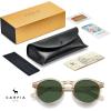 imageCARFIA Acetate Vintage Round Polarized Sunglasses for Men UV400 Lenses Handcrafted Frame2 Transparent Tea Frame  Green Lens