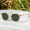 imageCARFIA Acetate Vintage Round Polarized Sunglasses for Men UV400 Lenses Handcrafted Frame2 Transparent Tea Frame  Green Lens