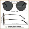 imageCARFIA Retro Acetate Polarized Sunglasses for Women UV Protection Fashion Metal Brow Ladies Shades Eyewears Round Sunnies1 Black Frame and Grey Lens