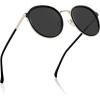 imageCARFIA Retro Acetate Polarized Sunglasses for Women UV Protection Fashion Metal Brow Ladies Shades Eyewears Round Sunnies1 Black Frame and Grey Lens