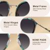 imageCARFIA Retro Acetate Polarized Sunglasses for Women UV Protection Fashion Metal Brow Ladies Shades Eyewears Round Sunnies2 Blue Floral Frame and Grey Lens