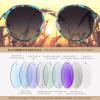 imageCARFIA Retro Acetate Polarized Sunglasses for Women UV Protection Fashion Metal Brow Ladies Shades Eyewears Round Sunnies2 Blue Floral Frame and Grey Lens