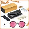 imageCARFIA Retro Acetate Polarized Sunglasses for Women UV Protection Fashion Metal Brow Ladies Shades Eyewears Round Sunnies3 Black Frame Pink Mirrored Lens