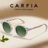 imageCARFIA Small Face Acetate Double Bridge Sunglasses for Women Polarized UV Protection Retro Metal Brow Eyewears Round Sunnies1 Blue Yellow Check Frame Gradient Green Lens