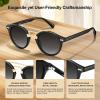 imageCARFIA Small Face Acetate Double Bridge Sunglasses for Women Polarized UV Protection Retro Metal Brow Eyewears Round Sunnies5 Black Frame Gradient Grey Lens