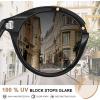 imageCARFIA Small Face Acetate Double Bridge Sunglasses for Women Polarized UV Protection Retro Metal Brow Eyewears Round Sunnies5 Black Frame Gradient Grey Lens