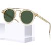 imageCARFIA Small Face Acetate Double Bridge Sunglasses for Women Polarized UV Protection Retro Metal Brow Eyewears Round Sunnies2 Clear Yellow Frame Green Lens