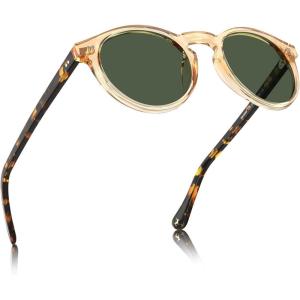 imageCARFIA Acetate Vintage Round Polarized Sunglasses for Men UV400 Lenses Handcrafted Frame5 Brown Tortoise Frame  Green Lens