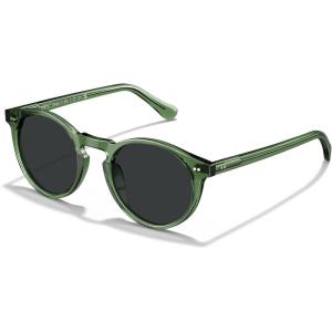 imageCARFIA Acetate Vintage Round Polarized Sunglasses for Men UV400 Lenses Handcrafted Frame6 Clear Green Frame  Gray Lens