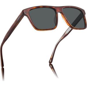 imageCARFIA Curved Acetate Polarized Sunglasses for Men UV Protection Cool Retro Driving Eyewears with Embossed Pattern Wire Core1 Brown Tortoise Frame Grey Lens