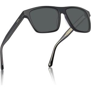 imageCARFIA Curved Acetate Polarized Sunglasses for Men UV Protection Cool Retro Driving Eyewears with Embossed Pattern Wire Core3 Black Frame Grey Lens