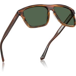 imageCARFIA Curved Acetate Polarized Sunglasses for Men UV Protection Cool Retro Driving Eyewears with Embossed Pattern Wire Core4 Brown Striped Frame Green Lens