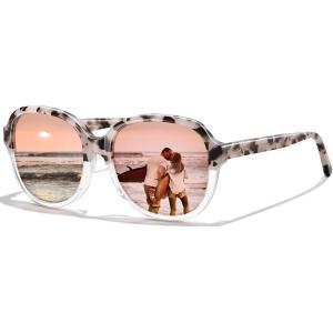 imageCARFIA Large Curved Acetate Polarized Sunglasses for Women UV Protection Retro Fashion Ladies Shades Driving Safety Eyewear3 Pink White Tortoise Frame Pink Mirrored