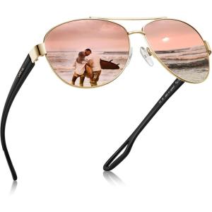 imageCARFIA Lightweight Retro Pilot Sunglasses for Women Polarized UV Protection Trendy Outdoor Driving Lady Sunnies Metal Frame5 Polished Gold Frame Pink Mirrored Lens