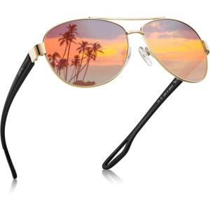 imageCARFIA Lightweight Retro Pilot Sunglasses for Women Polarized UV Protection Trendy Outdoor Driving Lady Sunnies Metal Frame51 Polished Gold Frame Pink Mirrored Lens