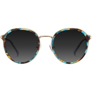 imageCARFIA Retro Acetate Polarized Sunglasses for Women UV Protection Fashion Metal Brow Ladies Shades Eyewears Round Sunnies2 Blue Floral Frame and Grey Lens