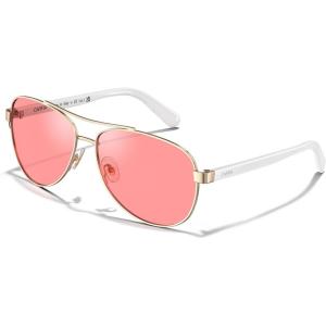 imageCARFIA Retro Trendy Pilot Sunglasses for Women Polarized UV Protection Lightweight Outdoor Driving Lady Sunnies Metal Frame51 Gold Frame Pink Lens