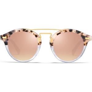 imageCARFIA Small Face Acetate Double Bridge Sunglasses for Women Polarized UV Protection Retro Metal Brow Eyewears Round Sunnies7 Pink Tortoise Frame Pink Mirrored