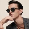 imageCARFIA Double Bridge Acetate Polarized Sunglasses for Men UV Protection Retro Cool Male Eyewears Metal Brow Round Sunnies2 Black Frame Grey Lens