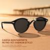 imageCARFIA Double Bridge Acetate Polarized Sunglasses for Men UV Protection Retro Cool Male Eyewears Metal Brow Round Sunnies2 Black Frame Grey Lens