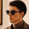 imageCARFIA Double Bridge Acetate Polarized Sunglasses for Men UV Protection Retro Cool Male Eyewears Metal Brow Round Sunnies2 Black Frame Grey Lens