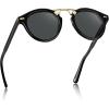 imageCARFIA Double Bridge Acetate Polarized Sunglasses for Men UV Protection Retro Cool Male Eyewears Metal Brow Round Sunnies2 Black Frame Grey Lens