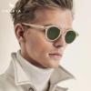 imageCARFIA Double Bridge Acetate Polarized Sunglasses for Men UV Protection Retro Cool Male Eyewears Metal Brow Round Sunnies5 Clear Yellow Frame Green Lens