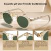 imageCARFIA Double Bridge Acetate Polarized Sunglasses for Men UV Protection Retro Cool Male Eyewears Metal Brow Round Sunnies5 Clear Yellow Frame Green Lens
