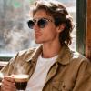 imageCARFIA Double Bridge Acetate Polarized Sunglasses for Men UV Protection Retro Cool Male Eyewears Metal Brow Round Sunnies7 Marbled Tortoise Frame Gradient Grey Lens
