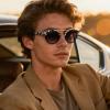 imageCARFIA Double Bridge Acetate Polarized Sunglasses for Men UV Protection Retro Cool Male Eyewears Metal Brow Round Sunnies7 Marbled Tortoise Frame Gradient Grey Lens