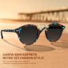 imageCARFIA Double Bridge Acetate Polarized Sunglasses for Men UV Protection Retro Cool Male Eyewears Metal Brow Round Sunnies8 Blue Floral Tortoise Frame Gradient Grey Lens