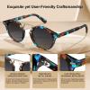 imageCARFIA Double Bridge Acetate Polarized Sunglasses for Men UV Protection Retro Cool Male Eyewears Metal Brow Round Sunnies8 Blue Floral Tortoise Frame Gradient Grey Lens