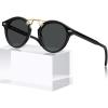 imageCARFIA Double Bridge Acetate Polarized Sunglasses for Men UV Protection Retro Cool Male Eyewears Metal Brow Round Sunnies2 Black Frame Grey Lens