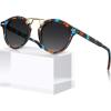 imageCARFIA Double Bridge Acetate Polarized Sunglasses for Men UV Protection Retro Cool Male Eyewears Metal Brow Round Sunnies8 Blue Floral Tortoise Frame Gradient Grey Lens