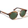 imageCARFIA Retro Acetate Small Face Polarized Sunglasses for Men Women Trendy Metal Double Bridge Round Sun Glasses CA3399L31 Brown Striped Frame Green Lenses
