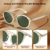 imageCARFIA Retro Acetate Small Face Polarized Sunglasses for Men Women Trendy Metal Double Bridge Round Sun Glasses CA3399L32 Clear Tea Frame Green Lenses
