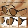 imageCARFIA Retro Acetate Small Face Polarized Sunglasses for Men Women Trendy Metal Double Bridge Round Sun Glasses CA3399L5 Tortoise Frame Brown Lenses