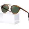 imageCARFIA Retro Acetate Small Face Polarized Sunglasses for Men Women Trendy Metal Double Bridge Round Sun Glasses CA3399L31 Brown Striped Frame Green Lenses