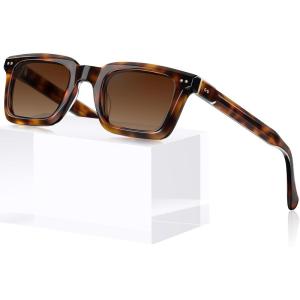 imageCARFIA Rectangle Polarized Sunglasses for Men  Beveled Retro Design UV400 Protection CA602722 Tortoise Frame Brown Gradient Lenses