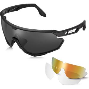 imageCARFIA Polarized Cycling Sunglasses for Men  3 Interchangeable Lenses UV400ShockproofHD Vision CA5390C01  Grey Polarized Lens  Red Mirror  Clear Lens
