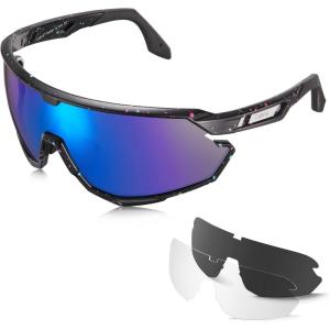 imageCARFIA Polarized Cycling Sunglasses for Men  3 Interchangeable Lenses UV400ShockproofHD Vision CA5390C03  Grey Polarized Lens  Blue Mirror  Clear Lens