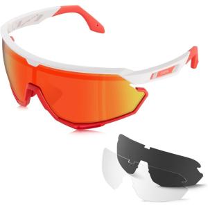 imageCARFIA Polarized Cycling Sunglasses for Men  3 Interchangeable Lenses UV400ShockproofHD Vision CA5390C04  Grey Polarized Lens  Red Mirror  Clear Lens
