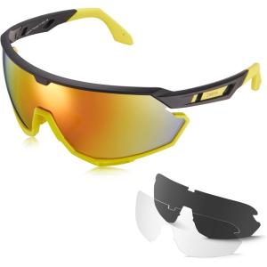imageCARFIA Polarized Cycling Sunglasses for Men  3 Interchangeable Lenses UV400ShockproofHD Vision CA5390C05  Grey Polarized Lens  Red Mirror  Clear Lens