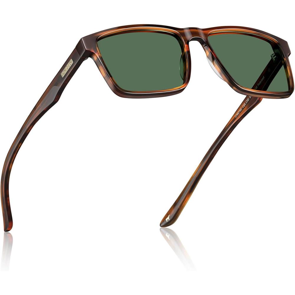 imageCARFIA Retro Acetate Mens Sunglasses Polarized Classic Square Sun Glasses CA621623 Brown Striped Frame  Green Lens