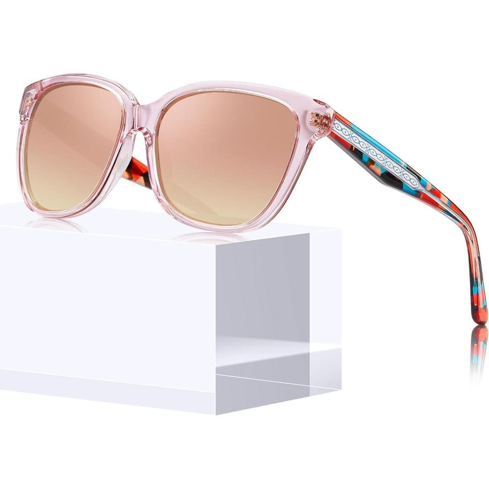 imageCARFIA Square Polarized Sunglasses for Women UV Protection Italian Design Retro Embossed Pattern Wire Core Driving Shades7pink Stripe Frame Pink Lens